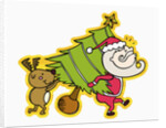 Santa and rudolph carrying tree by Anonymous