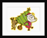 Santa and rudolph carrying tree by Anonymous