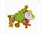 Santa and rudolph carrying tree by Anonymous