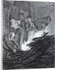 Puritan iconoclasts on the road to Norwich burning a church crucifix in front of the church. by Anonymous