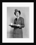 1940s army woman with lunch tray with a glass of milk and sandwich by Anonymous
