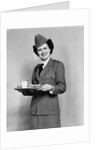 1940s army woman with lunch tray with a glass of milk and sandwich by Anonymous