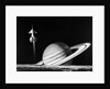 1960s space rocket flying past saturn with surface of another planet in foreground by Anonymous