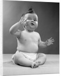 1950s full figure baby sitting gesture hand touching cheek face expression funny by Anonymous