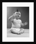 1950s full figure baby sitting gesture hand touching cheek face expression funny by Anonymous