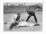 1950s little league umpire calling safe player sliding into home plate by Anonymous