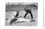 1950s little league umpire calling safe player sliding into home plate by Anonymous