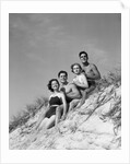 1930s group young men women posed on beach sand dune by Anonymous