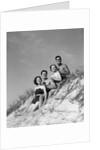 1930s group young men women posed on beach sand dune by Anonymous
