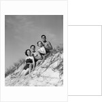 1930s group young men women posed on beach sand dune by Anonymous