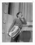 1950s 1960s paperboy selling newspapers shouting extra extra by Anonymous