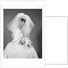 1960s bride portrait in wedding dress veil bridal bouquet by Anonymous