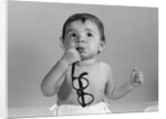 1960s baby in diaper chewing on eyeglasses by Anonymous