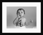 1960s baby in diaper chewing on eyeglasses by Anonymous