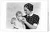 1930s woman mother giving baby daughter drink from mug by Anonymous