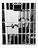 1960s man seated on bench in jail cell with head in hand looking downward by Anonymous