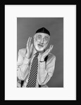 1990s character portrait man gray beard wearing yarmulke hebrew jewish skullcap hands up to face gesture funny expression oy looking at camera by Anonymous