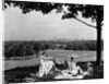 1930s 1940s family picnicking under a tree in fairmont park with skyline of philadelphia pa on horizon by Anonymous