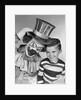 1950s smiling clown with top hat arm around grinning boy in striped shirt by Anonymous