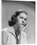 1950s 1960s woman portrait worried facial expression hand to cheek tooth pain by Anonymous