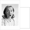1960s head shot woman eyes and mouth wide open terrified expression looking at camera by Anonymous