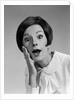 1960s brunette woman mouth agape eyes wide hand to cheek funny face expression shock surprise anger amazed by Anonymous