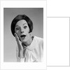 1960s brunette woman mouth agape eyes wide hand to cheek funny face expression shock surprise anger amazed by Anonymous
