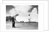 1960s older couple on golfing green man putting by Anonymous