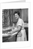1960s woman housewife washing dishes in kitchen sink looking at camera by Anonymous