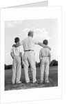 1960s back view grandfather with two grandsons boys by Anonymous