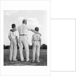 1960s back view grandfather with two grandsons boys by Anonymous