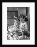 1960s two children boy girl bowl mixing pouring milk in kitchen by Anonymous