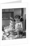 1960s two children boy girl bowl mixing pouring milk in kitchen by Anonymous