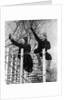1930s two children waving while sitting on playground equipment by Anonymous