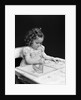 1960s 1940s girl child sitting at desk drawing coloring pictures by Anonymous
