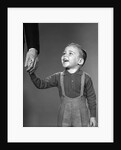 1960s boy holding adult male hand smiling by Anonymous