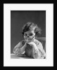1930s portrait little girl smiling wearing big round eyeglasses looking at camera by Anonymous