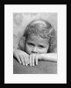 1930s portrait sad little blond girl peeking over her hands looking at camera by Anonymous