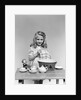 1940s child little girl and doll drying washing toy dishes by Anonymous