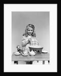 1940s child little girl and doll drying washing toy dishes by Anonymous