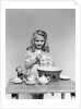 1940s child little girl and doll drying washing toy dishes by Anonymous