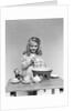 1940s child little girl and doll drying washing toy dishes by Anonymous