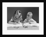1940s two children coloring drawing in book by Anonymous