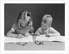 1940s two children coloring drawing in book by Anonymous