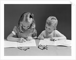 1940s two children coloring drawing in book by Anonymous