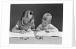 1940s two children coloring drawing in book by Anonymous