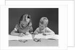 1940s two children coloring drawing in book by Anonymous
