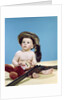 1960s baby boy wearing coonskin cap with stuffed animal and shotgun gun by Anonymous