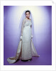 1960s young woman bride portrait bridal veil empire waist gown lace bodice hem full length by Anonymous
