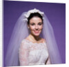 1960s young woman bride portrait bridal veil head shoulders smiling pearls by Anonymous